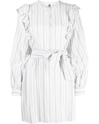 Tommy Hilfiger - Kleedjes ,Veelkleurig ,Multicolour Gestreepte Midi-Jurk Met Ruches - Lyst