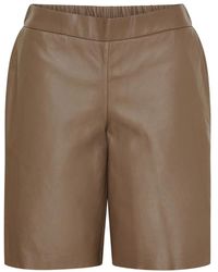 Notyz - Korte Broeken ,Bruin ,Leer Lederen Shorts Met Langere Pijpen - Lyst