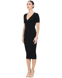 Elisabetta Franchi - Midi schwarzes kleid geripptes v-ausschnitt - Lyst
