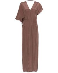 Alysi - Kleedjes ,Bruin ,Maxi-Jurk Met V-Hals - Lyst