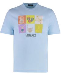 Versace - Tops ,Blauw ,Katoen Print Katoenen Crew-Neck T-Shirt - Lyst
