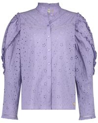 FABIENNE CHAPOT - Blusa lila con bordado y mangas con volantes - Lyst