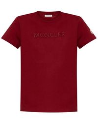 Moncler - Tops ,Rood ,T-Shirt Met Logo Borduurwerk Ronde Hals Korte Mouw - Lyst