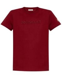 Moncler - T-Shirt Mit Logo-Stickerei Rundhalsausschnitt Kurzarm - Lyst