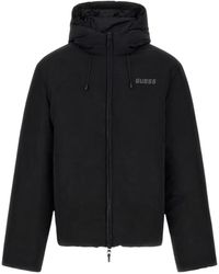 Guess - Jassen ,Zwart ,Leer Puffer Jacket - Lyst