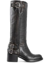 Chloé - Schwarze Kalbsleder Schnallenstiefel Mit Blockabsatz - Lyst