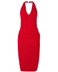 Jacquemus - Kleedjes ,Rood ,Rode V-Hals Midi Jurk - Lyst