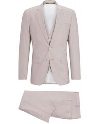 HUGO - Kostuums ,Roze ,Wol Slim-Fit 3-Delig Pak - Lyst