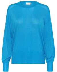 Kaffe - Blauer strickpullover mit puffärmeln - Lyst