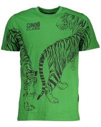 Roberto Cavalli - Tops ,Groen ,Katoen Groene Katoenen Print Logo T-Shirt - Lyst