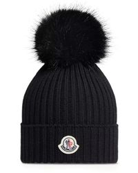 Moncler - Accessoires ,Zwart ,Wol Pom Pom Muts - Lyst