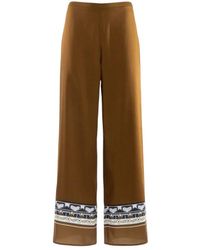 Nenette - Wijde Pijpen Broek Met Contrasterende Geometrische Rand - Lyst