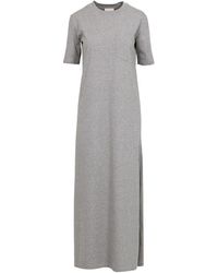 Semicouture - Grijze Katoenen Jurk Met Geborduurd Logo - Lyst