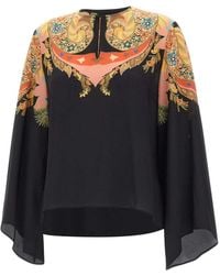 Etro - Overhemden ,Veelkleurig ,Zijden Blouse Met Geplaatste Bloemen Paisley Print - Lyst