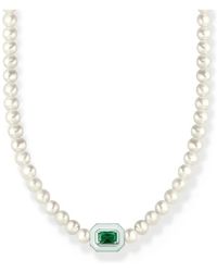 Thomas Sabo - Halskette Mit Weißen Perlen Und Grünem Stein Ke2183-082-6-L42V - Lyst