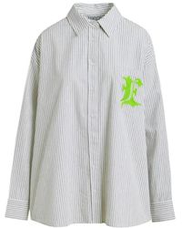 Essentiel Antwerp - Gestreiftes Baumwoll-Oversized-Hemd Mit E-Stickerei - Lyst