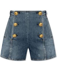 Balmain - High-waisted denim shorts - Lyst