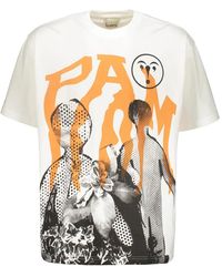 Pam - Tops ,Wit ,Katoen Katoenen T-Shirt Met Ribboord Halslijn Print - Lyst
