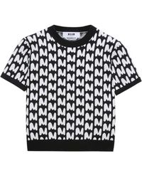 MSGM - Truien & Vesten ,Zwart ,Polyester Mwave Jacquard Knit - Lyst