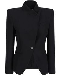 McQueen - Woll-blazer-jacke mit asymmetrischem kragen - Lyst