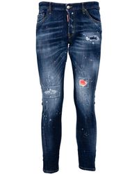 DSquared² - Donkere Neon Splash Gescheurde Jeans Blauw - Lyst
