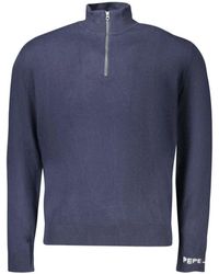 Pepe Jeans - Truien & Vesten ,Blauw ,Katoen Blauwe Katoenen Geborduurde Sweater Halve Rits - Lyst