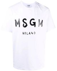MSGM - T-Shirt Met Zwart-Wit Logoprint - Lyst