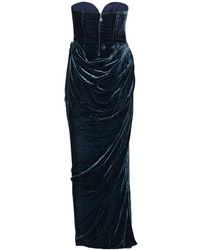 ROTATE BIRGER CHRISTENSEN - Blaues Samt Midi Kleid Mit Sweetheart-Ausschnitt - Lyst