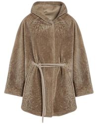 Gimo's - Jassen ,Bruin ,Omkeerbare Nappato Lamsvel Cape Met Capuchon - Lyst