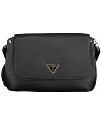 Guess - Schwarze polyethylen-schultertasche mit kontrastdetails - Lyst