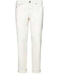 Brunello Cucinelli - Jeans beige con patch e ricamo logo - Lyst