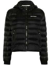 Palm Angels - Jassen ,Zwart ,Donsjack Met Capuchon En Volledige Rits - Lyst