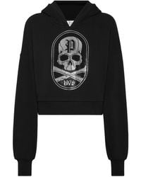 Philipp Plein - Cropped Hoodie Sweatshirt Strass Skull&Bones - Lyst