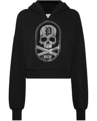Philipp Plein - Cropped Hoodie Sweatshirt Strass Skull&Bones - Lyst