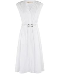 Michael Kors - Stretch Baumwoll-Popeline Midikleid Mit Gürtel - Lyst