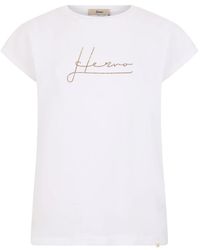 Herno - Tops ,Wit ,Katoen T-Shirt Met Strass Logo - Lyst
