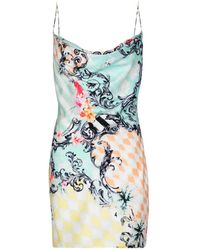 Balmain - Korte Satijnen Slipdress Met Barokprint - Lyst