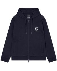 ARMANI EXCHANGE - Hoodies & Sweatvesten ,Blauw ,Katoen Sweatshirt Met Volledige Ritssluiting En Contrasterende Banden - Lyst