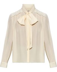 Chloé - Zijden Blouse Met Kanten Inzet Op De Schouders - Lyst