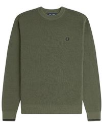 Fred Perry - Truien & Vesten ,Groen ,Katoen Groene Geborduurde Katoenen Trui Met Ronde Hals - Lyst