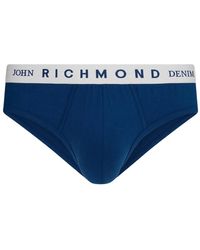 John Richmond - Ondergoed ,Blauw ,Katoen Low-Rise Katoenen Slip Met Denimpatroon - Lyst