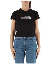 Calvin Klein - Logo print cropped stretch cotton t-shirt - Lyst