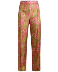 Etro - Broeken ,Veelkleurig ,Polyester Bootcut Broek Met Geplaatste Paisley Foliage Print - Lyst