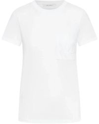 Max Mara - Weiße baumwoll-t-shirt mit logo-stickerei - Lyst