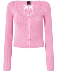 Pinko - Truien & Vesten ,Roze ,Katoen Cropped Cardigan Met Vogel Logo Op De Achterkant - Lyst