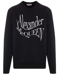Alexander McQueen - Schwarzer baumwoll-jersey-pullover mit verzerrter logo-stickerei - Lyst
