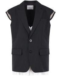 Sacai - Jassen ,Zwart ,Katoen Chalk Stripe Vest - Lyst