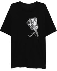 Yohji Yamamoto - Schwarzes Baumwoll-Jersey T-Shirt Mit Grafikdruck - Lyst