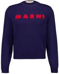 Marni - Truien & Vesten ,Blauw ,Katoen Blauwe Katoenen Trui Met Ronde Hals - Lyst