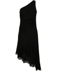 Twin Set - Vestido midi negro de un hombro con drapeado - Lyst